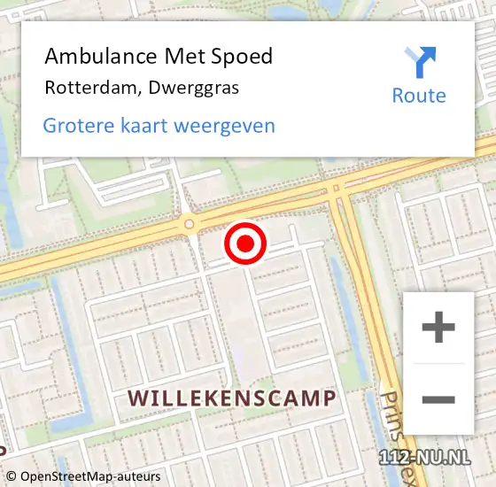 Locatie op kaart van de 112 melding: Ambulance Met Spoed Naar Rotterdam, Dwerggras op 28 april 2025 03:12