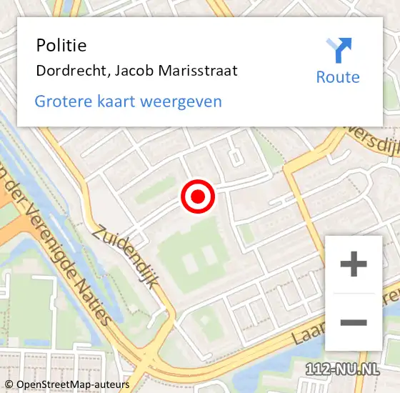 Locatie op kaart van de 112 melding: Politie Dordrecht, Jacob Marisstraat op 28 april 2025 20:07