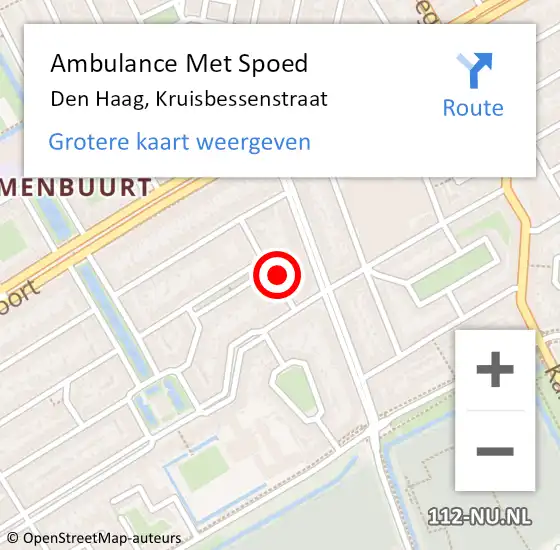 Locatie op kaart van de 112 melding: Ambulance Met Spoed Naar Den Haag, Kruisbessenstraat op 28 april 2025 21:10