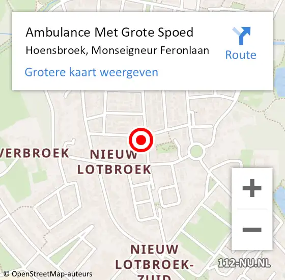 Locatie op kaart van de 112 melding: Ambulance Met Grote Spoed Naar Hoensbroek, Monseigneur Feronlaan op 14 november 2014 22:09