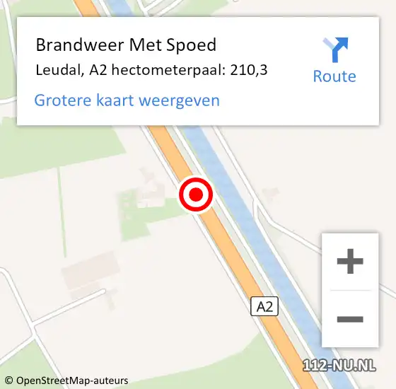 Locatie op kaart van de 112 melding: Brandweer Met Spoed Naar Leudal, A2 hectometerpaal: 210,3 op 29 april 2025 01:26