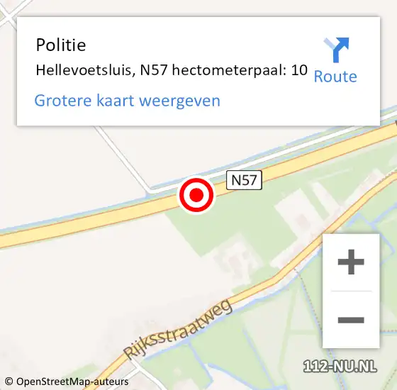 Locatie op kaart van de 112 melding: Politie Hellevoetsluis, N57 hectometerpaal: 10 op 29 april 2025 03:10