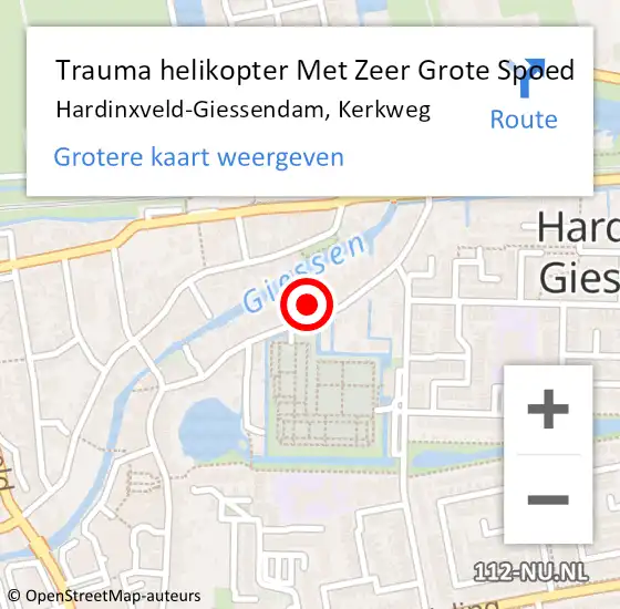 Locatie op kaart van de 112 melding: Trauma helikopter Met Zeer Grote Spoed Naar Hardinxveld-Giessendam, Kerkweg op 29 april 2025 10:23