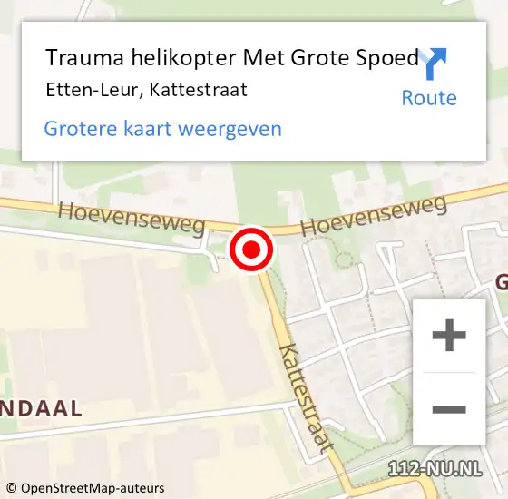 Locatie op kaart van de 112 melding: Trauma helikopter Met Grote Spoed Naar Etten-Leur, Kattestraat op 29 april 2025 10:36
