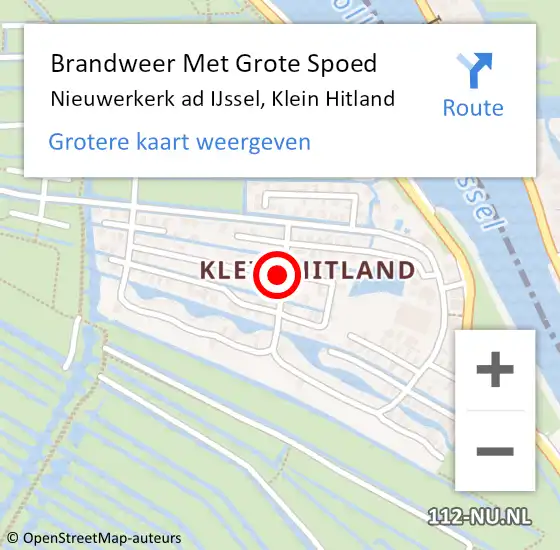 Locatie op kaart van de 112 melding: Brandweer Met Grote Spoed Naar Nieuwerkerk ad IJssel, Klein Hitland op 15 november 2014 00:29