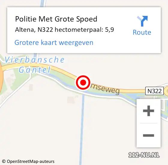 Locatie op kaart van de 112 melding: Politie Met Grote Spoed Naar Altena, N322 hectometerpaal: 5,9 op 29 april 2025 15:32