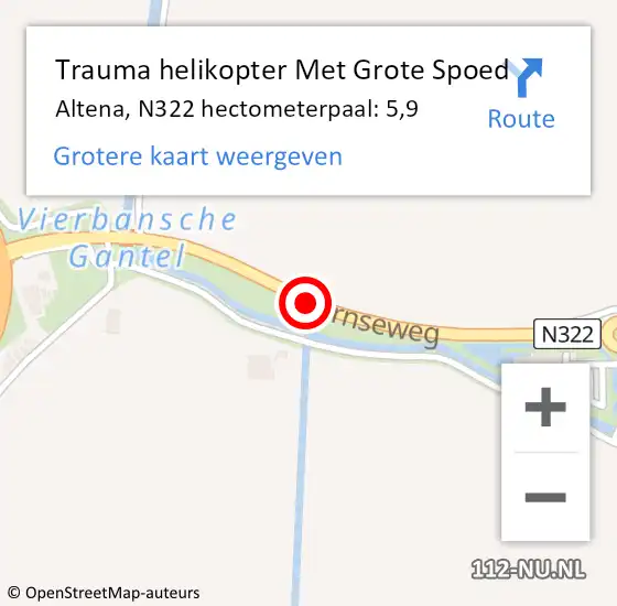 Locatie op kaart van de 112 melding: Trauma helikopter Met Grote Spoed Naar Altena, N322 hectometerpaal: 5,9 op 29 april 2025 15:40