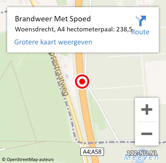 Locatie op kaart van de 112 melding: Brandweer Met Spoed Naar Woensdrecht, A4 hectometerpaal: 238,5 op 29 april 2025 15:58