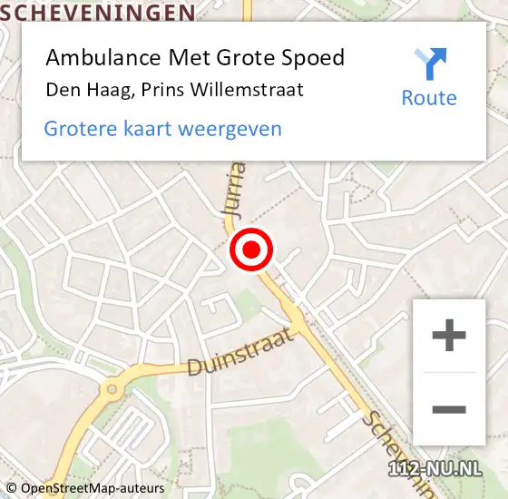 Locatie op kaart van de 112 melding: Ambulance Met Grote Spoed Naar Den Haag, Prins Willemstraat op 29 april 2025 16:19