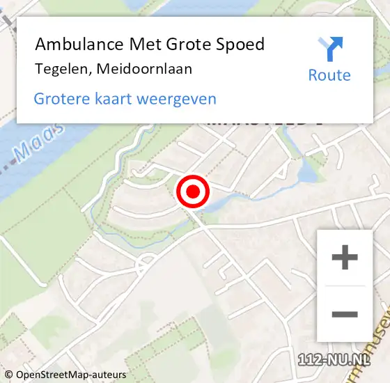 Locatie op kaart van de 112 melding: Ambulance Met Grote Spoed Naar Tegelen, Meidoornlaan op 15 november 2014 02:39