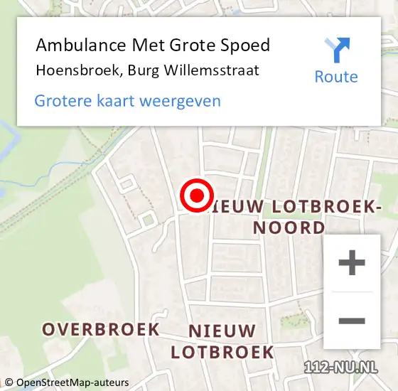 Locatie op kaart van de 112 melding: Ambulance Met Grote Spoed Naar Hoensbroek, Burg Willemsstraat op 15 november 2014 03:08