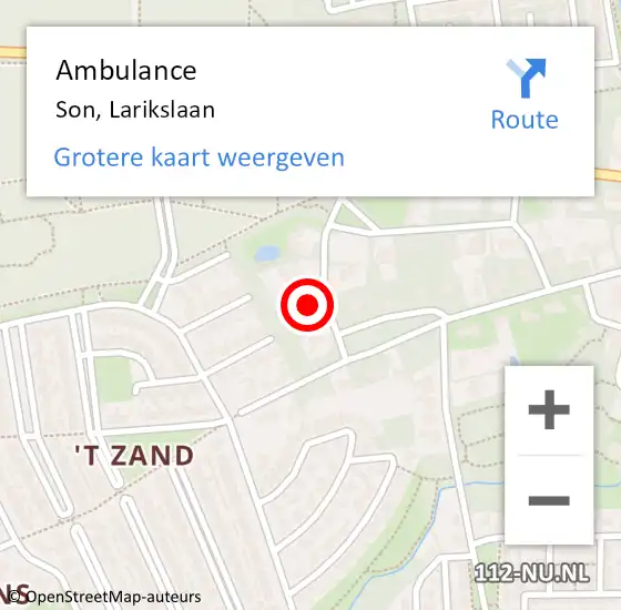 Locatie op kaart van de 112 melding: Ambulance Son, Larikslaan op 15 november 2014 04:22