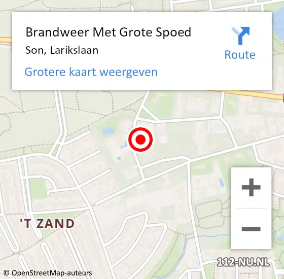 Locatie op kaart van de 112 melding: Brandweer Met Grote Spoed Naar Son, Larikslaan op 15 november 2014 04:44