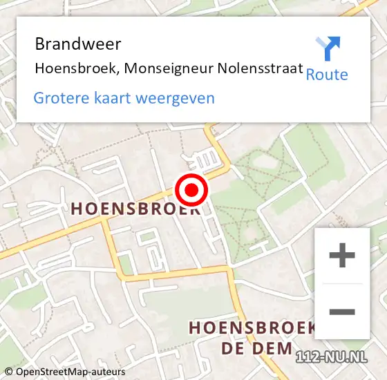 Locatie op kaart van de 112 melding: Brandweer Hoensbroek, Monseigneur Nolensstraat op 15 november 2014 05:02