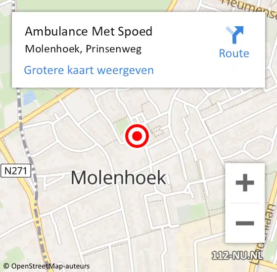 Locatie op kaart van de 112 melding: Ambulance Met Spoed Naar Molenhoek, Prinsenweg op 15 november 2014 06:02