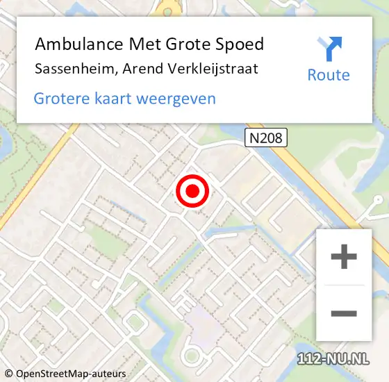 Locatie op kaart van de 112 melding: Ambulance Met Grote Spoed Naar Sassenheim, Arend Verkleijstraat op 30 april 2025 15:30