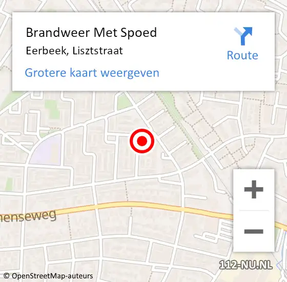 Locatie op kaart van de 112 melding: Brandweer Met Spoed Naar Eerbeek, Lisztstraat op 15 november 2014 06:30