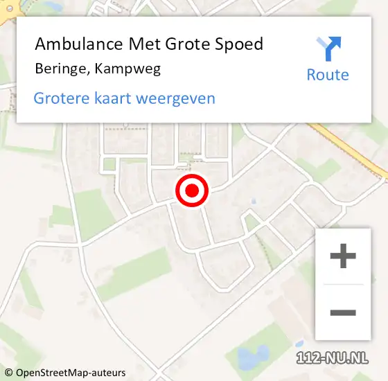 Locatie op kaart van de 112 melding: Ambulance Met Grote Spoed Naar Beringe, Kampweg op 15 november 2014 06:58