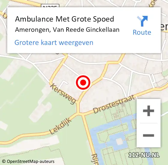 Locatie op kaart van de 112 melding: Ambulance Met Grote Spoed Naar Amerongen, Van Reede Ginckellaan op 15 november 2014 07:41