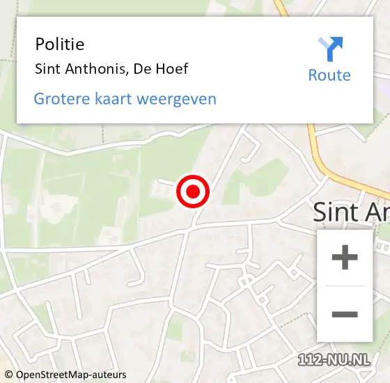 Locatie op kaart van de 112 melding: Politie Sint Anthonis, De Hoef op 30 april 2025 22:38