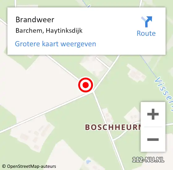 Locatie op kaart van de 112 melding: Brandweer Barchem, Haytinksdijk op 15 november 2014 10:09