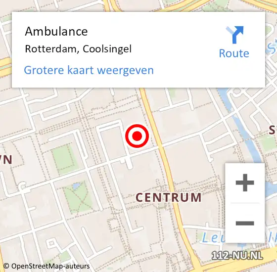 Locatie op kaart van de 112 melding: Ambulance Rotterdam, Coolsingel op 1 mei 2025 17:47