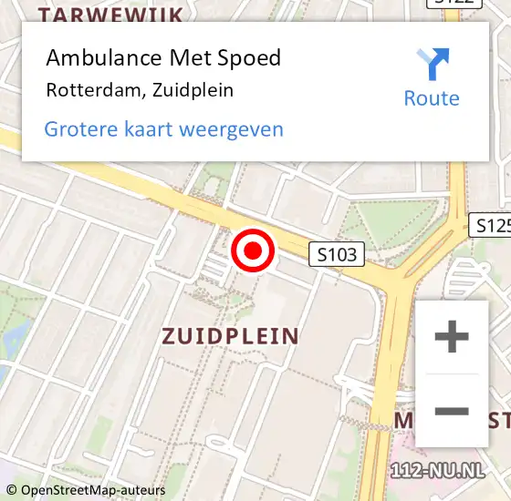 Locatie op kaart van de 112 melding: Ambulance Met Spoed Naar Rotterdam, Zuidplein op 2 mei 2025 00:53