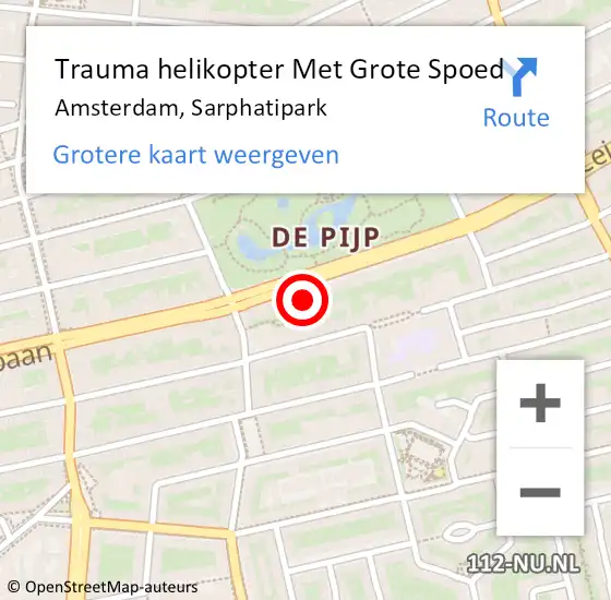 Locatie op kaart van de 112 melding: Trauma helikopter Met Grote Spoed Naar Amsterdam, Sarphatipark op 2 mei 2025 06:19
