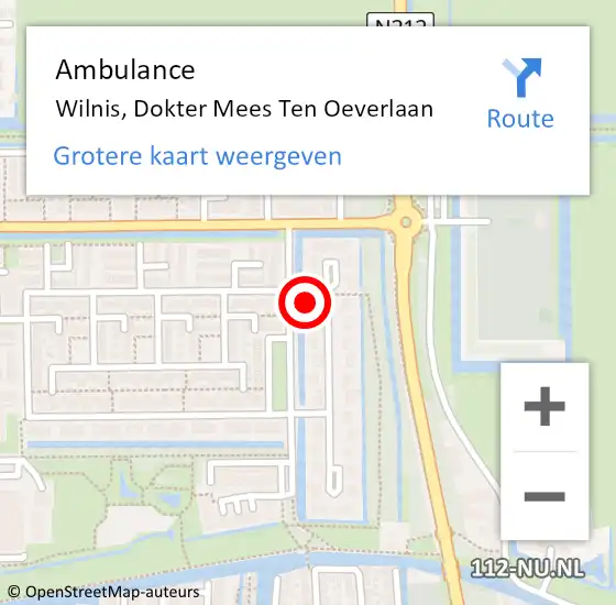 Locatie op kaart van de 112 melding: Ambulance Wilnis, Dokter Mees Ten Oeverlaan op 15 november 2014 12:15