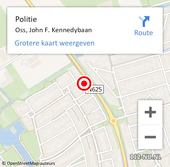 Locatie op kaart van de 112 melding: Politie Oss, John F. Kennedybaan op 2 mei 2025 13:53
