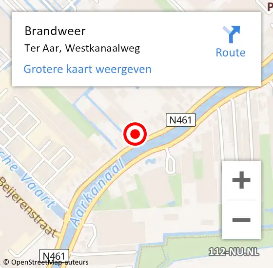 Locatie op kaart van de 112 melding: Brandweer Ter Aar, Westkanaalweg op 2 mei 2025 14:08