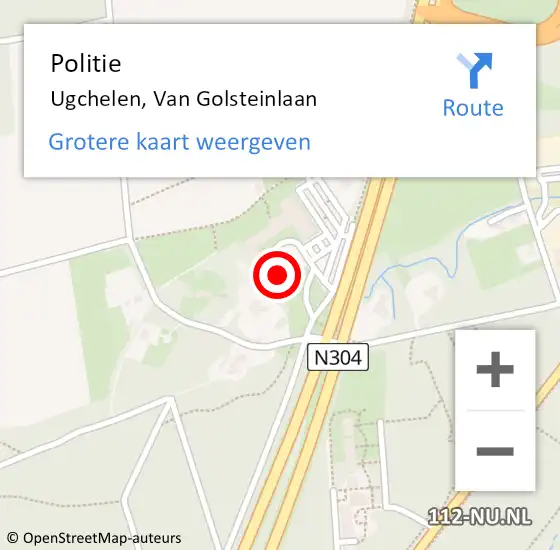 Locatie op kaart van de 112 melding: Politie Ugchelen, Van Golsteinlaan op 2 mei 2025 15:52