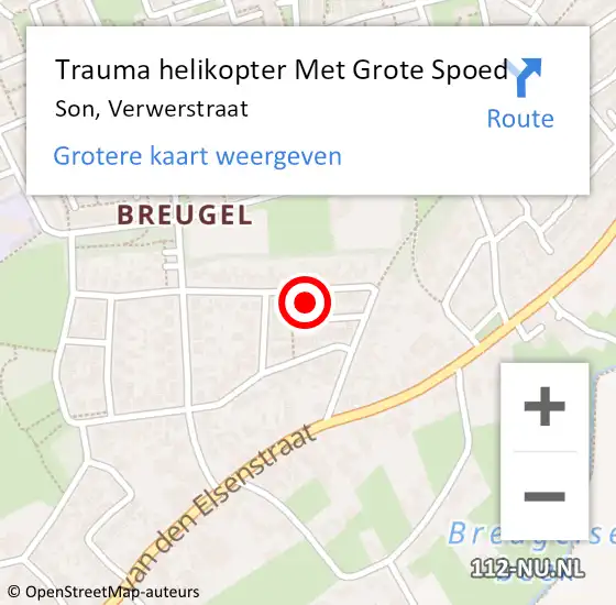 Locatie op kaart van de 112 melding: Trauma helikopter Met Grote Spoed Naar Son, Verwerstraat op 2 mei 2025 16:18