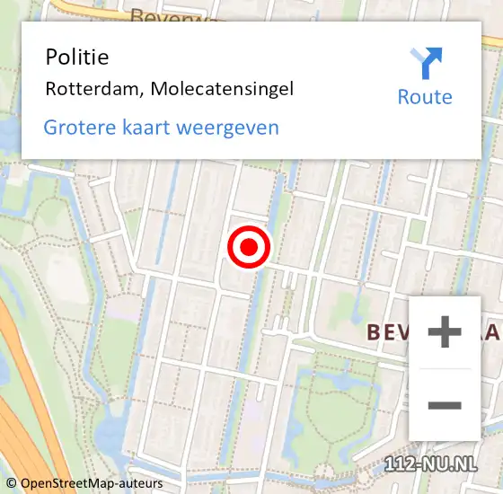 Locatie op kaart van de 112 melding: Politie Rotterdam, Molecatensingel op 2 mei 2025 20:12