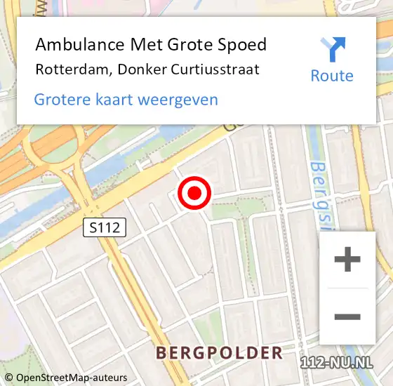Locatie op kaart van de 112 melding: Ambulance Met Grote Spoed Naar Rotterdam, Donker Curtiusstraat op 2 mei 2025 22:48