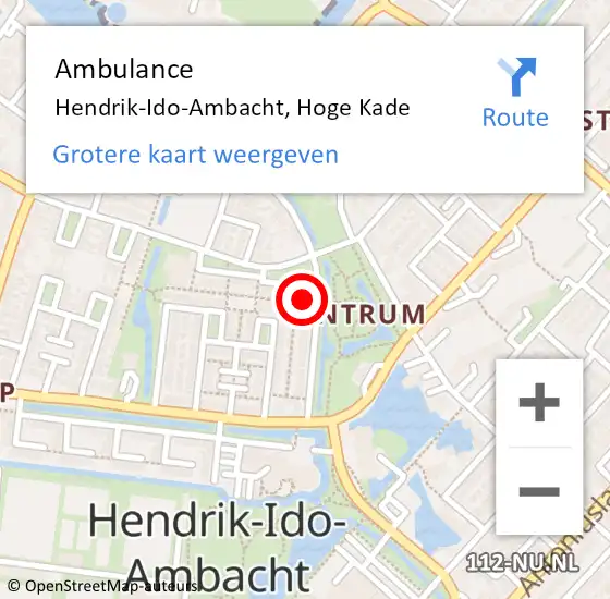 Locatie op kaart van de 112 melding: Ambulance Hendrik-Ido-Ambacht, Hoge Kade op 2 mei 2025 23:36