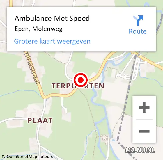 Locatie op kaart van de 112 melding: Ambulance Met Spoed Naar Epen, Molenweg op 15 november 2014 14:07