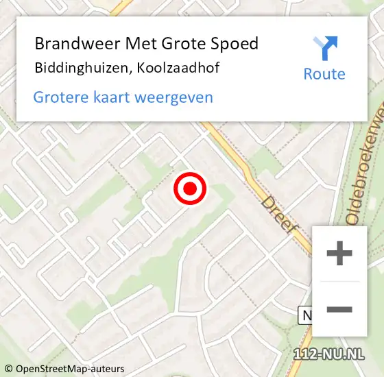 Locatie op kaart van de 112 melding: Brandweer Met Grote Spoed Naar Biddinghuizen, Koolzaadhof op 15 november 2014 14:22