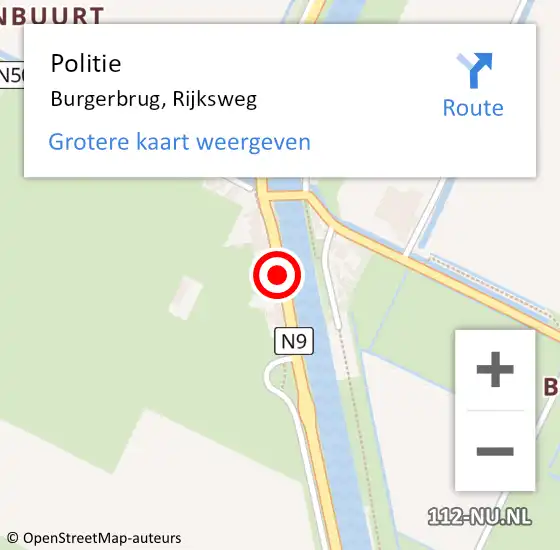 Locatie op kaart van de 112 melding: Politie Burgerbrug, Rijksweg op 15 november 2014 14:53