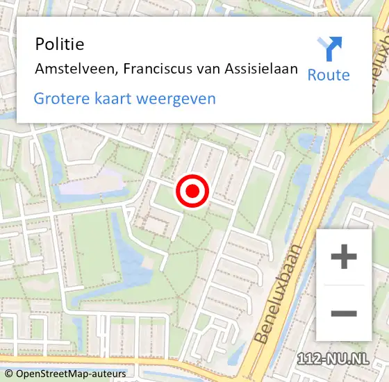 Locatie op kaart van de 112 melding: Politie Amstelveen, Franciscus Van Assisieln op 15 november 2014 15:01