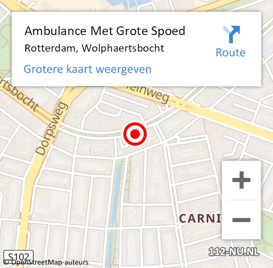 Locatie op kaart van de 112 melding: Ambulance Met Grote Spoed Naar Rotterdam, Wolphaertsbocht op 3 mei 2025 20:43
