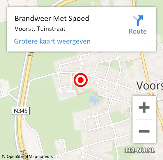 Locatie op kaart van de 112 melding: Brandweer Met Spoed Naar Voorst, Tuinstraat op 15 november 2014 17:13