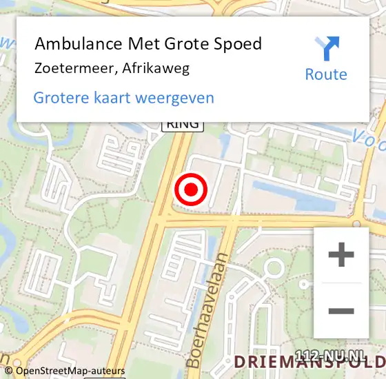 Locatie op kaart van de 112 melding: Ambulance Met Grote Spoed Naar Zoetermeer, Afrikaweg op 4 mei 2025 12:31