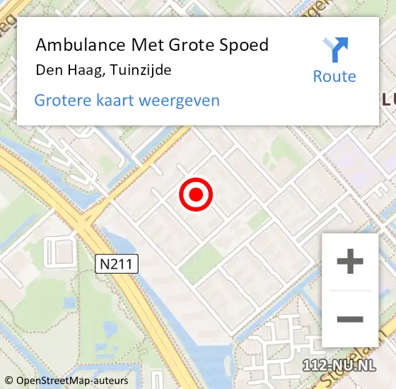 Locatie op kaart van de 112 melding: Ambulance Met Grote Spoed Naar Den Haag, Tuinzijde op 4 mei 2025 14:56