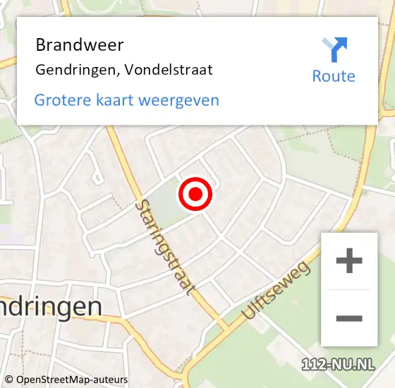 Locatie op kaart van de 112 melding: Brandweer Gendringen, Vondelstraat op 15 november 2014 17:49