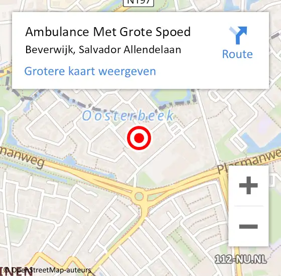Locatie op kaart van de 112 melding: Ambulance Met Grote Spoed Naar Beverwijk, Salvador Allendelaan op 4 mei 2025 20:27