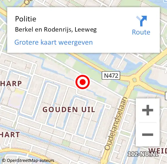 Locatie op kaart van de 112 melding: Politie Berkel en Rodenrijs, Leeweg op 5 mei 2025 08:49