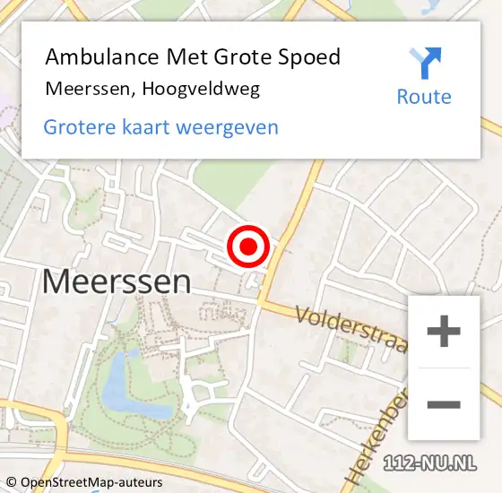 Locatie op kaart van de 112 melding: Ambulance Met Grote Spoed Naar Meerssen, Hoogveldweg op 15 november 2014 19:24