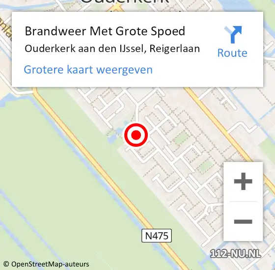 Locatie op kaart van de 112 melding: Brandweer Met Grote Spoed Naar Ouderkerk aan den IJssel, Reigerlaan op 15 november 2014 19:37