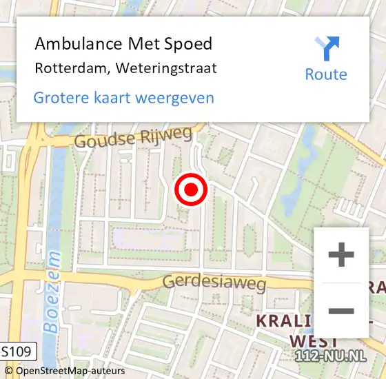 Locatie op kaart van de 112 melding: Ambulance Met Spoed Naar Rotterdam, Weteringstraat op 5 mei 2025 12:18
